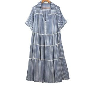 Wayward Fancies eShakti Women Tiered Short Sleeve Midi Dress 1X 18W Chambray
